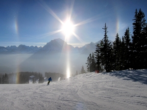 Billions of microscopic ice crystals form a sun dog at Lake Louise
