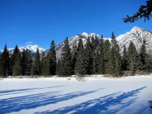 Long shadows across the Bow River