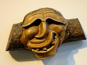 One of the wooden carvings by the Salish Indians on dispaly