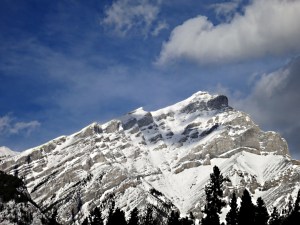 Looking across the Bow River to Cascade Mountain North East of Banff