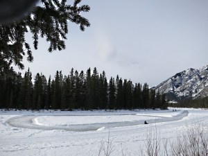 A skating oval cleared of snow on the river