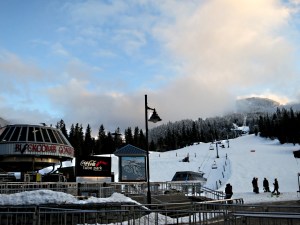 Main ski run back to the village stops at the edge of 'Skiers Square' at the top of The Stroll