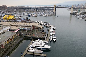 Looking down on the Granville Island Food Market from the bridge