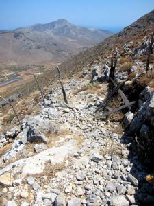 The start of the downhill path.  Once through the Greek gate it degenerates to a goat, in places barely discernible