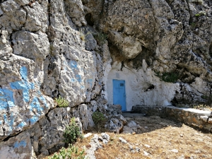 Built into the mountain, the tiny chapel of Agios Ioannis Theologos