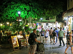 Close to midnight and crowds still eating and shopping