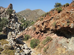 The gorge narrows and the path passes close to one of them