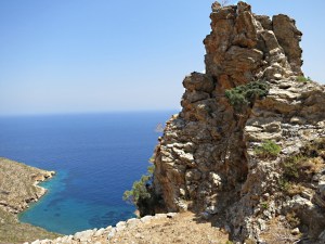 The coast path hits a pinnacle of rock and has to hairpin