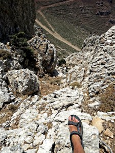 The crag is vertical overlooking the bay