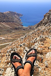 Relaxing on the top, Thollos Beach at my feet