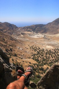 Relaxing on the edge looking down the length of the caldera