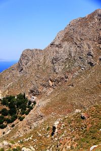 Climbing higher and looking back to the monastery