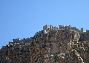 Passing beneath the crag topped by the crusader castle 