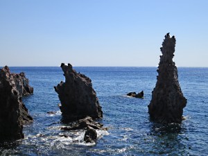 Lava stacks in the sea