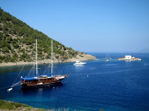 One of the large Turkish boats moored to the shore