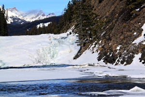 Zooming in on the still rushing water on the right as it emerges from the ice