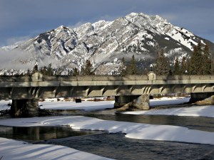 Looking towards the town bridge from the new wooden pedestrian bridge
