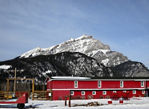 Riding stables backed by Cascade Mountain