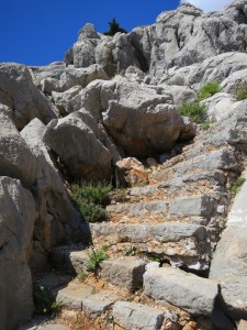 The steps from Agios Vasilios back up to the cliff-top path