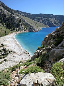 half way down the rock gives way to steep, loose stones