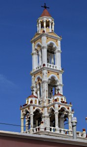 The view of the church tower from the roof terrace