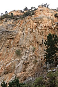 The gorge walls rise sheer for hundreds of feet