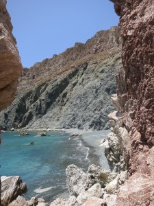 Looking through the fissure in the cliff to 'Green Tholos'