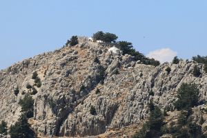 Looking towards the mountain-top monastery of Agios Stavros Polemou