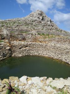 Looking across the pond towards the crag on the far side, April 2014 
