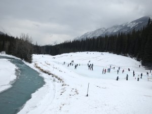 The ice rink alongside the Spray River