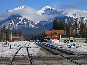 January 2014, looking from the level crossing towards Banff station, at the end of December a marshaling yard for the repair and recovery operation