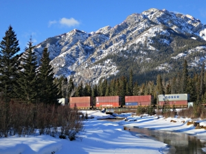 January 2014, double-decked wagons crossing the bridge