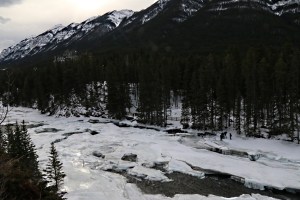 Looking downstream towards Bow Falls across the fractured ice