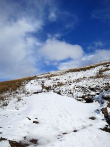 Ice ans drifted snow across the path