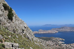 Almost at the top, looking down over the town with Turkey in the distance : another country, another continent, another world,