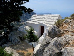The tiny, very simple church of Agoio Anargiri at the entrance to the Stavros Polemou monastery