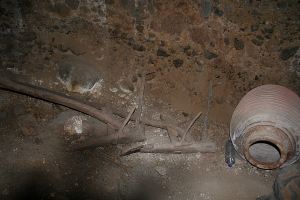 Hand-ploughs in the cave at the back