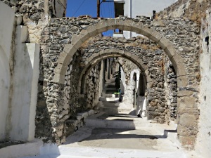 Arches in the centre of Emborios  which help brace the houses against seismic tremors