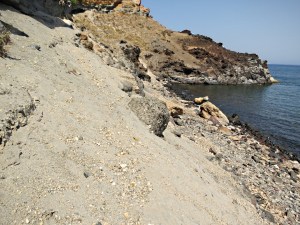 The beginning of the climb up and along the pumice scree